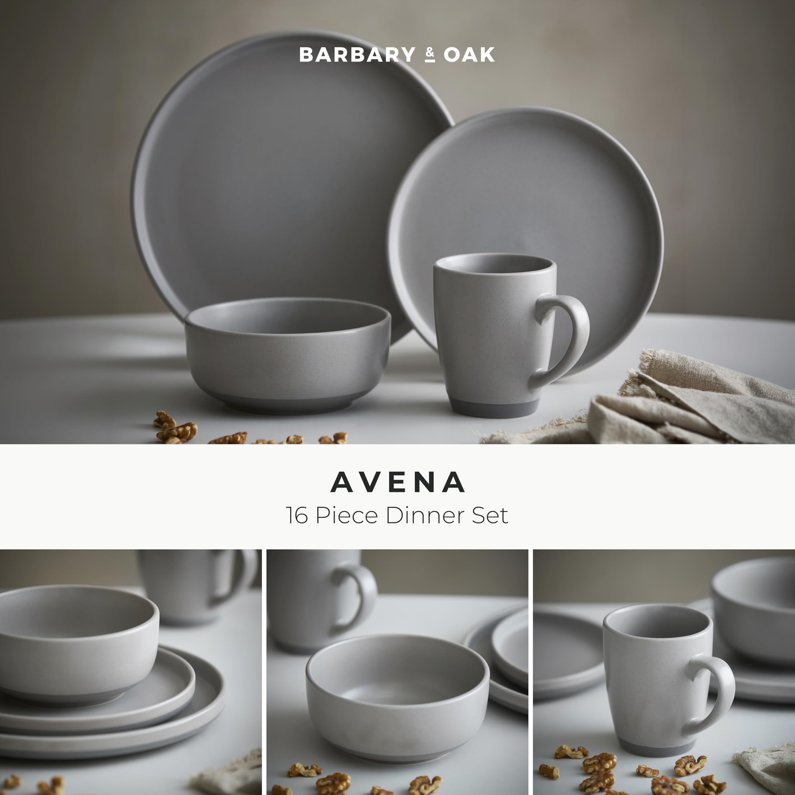 Barbary & Oak BO867007GRY Avena-Vajilla de gres, 16 Piezas, Gris fósil