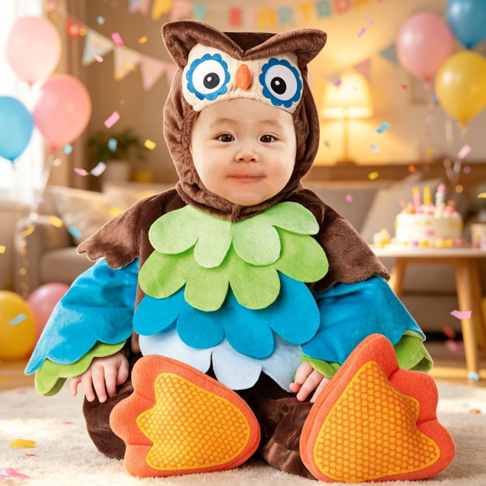 rockible Costume da Cucciolo di Animale, Tutina con Cappuccio, Accessorio per Travestimenti, Divertente e Originale, per Halloween, spettacoli teatrali e, Gufo, S
