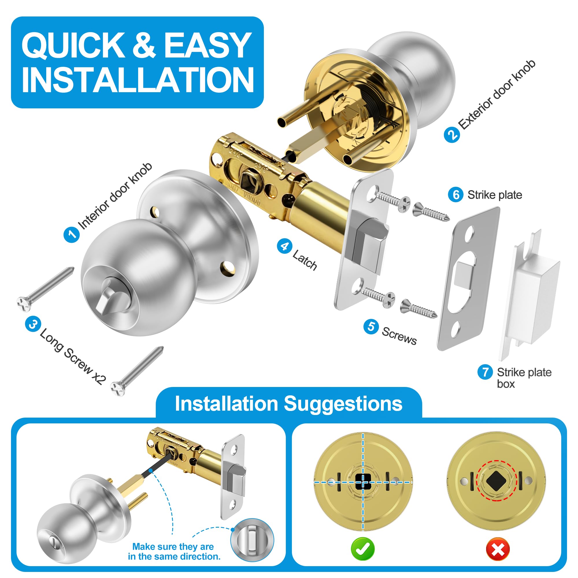 Privacy Door Knobs - Satin Nickel Locks -8