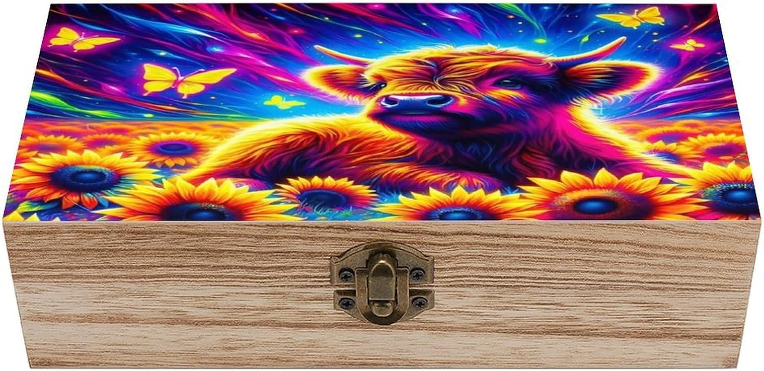 Colorful Highland Cow Sunflower Butterfly Jewelry Box