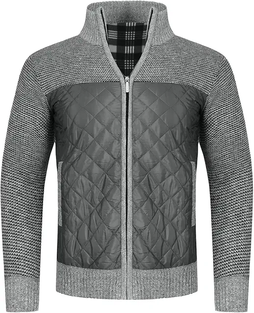 Men's Fleece Lined Cardigan with Stand-Up Collar - Vest Met Kraag