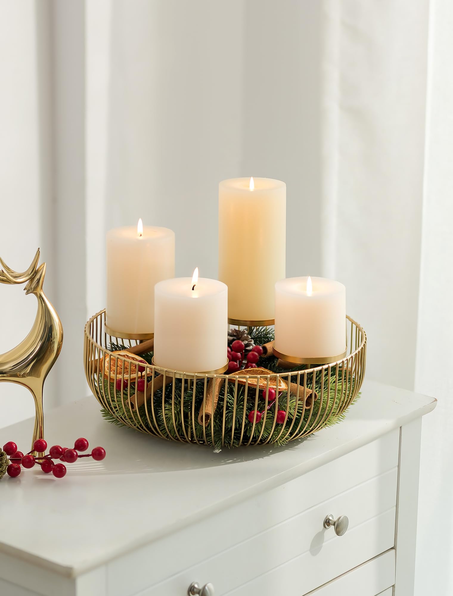 Sziqiqi Corona de Adviento Moderna Metal Dorado: Base para Centro de Mesa de Adviento con Cuenco Redondo para 4 Velas - Candelero de Adviento Cesta de Decoración Navideña para Mesa