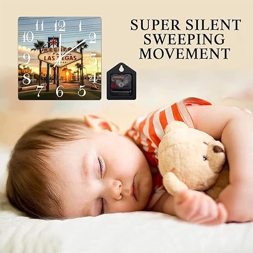 Miniatura 3 de Reloj de pared American Nevada State Las Vegas City Skyline Scenery City View City View Reloj cuadrado de madera sin tictac, funciona con pilas,