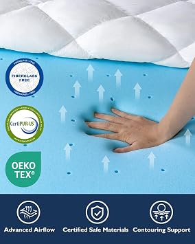BedStory 4 Inch Dual Layer Memory Foam Mattress Topper Twin, 2 Breathable Foam and 2 Pillow Top with Shredded Memory Foam for Extra Support and Pressure Relief, Deep Pocket, CertiPUR-US Certified