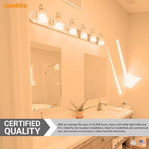 Miniatura 5 de Sunlite Bombilla LED G16.5 40295, 5 vatios (equivalente a 40 W), 350 lúmenes, blanco suave de 2700 K, regulable, base de candelabro E12, bombillas