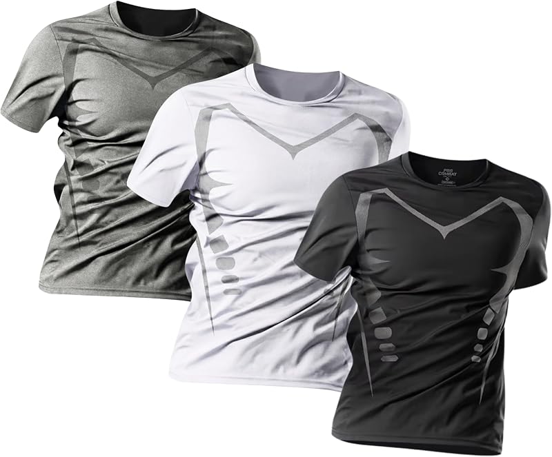 Pack 3 Camisetas Deporte Hombre - Camisetas Hombre Manga Corta de Secado Rápido Respirable Ropa Gimnasio Running Fitness y Padel