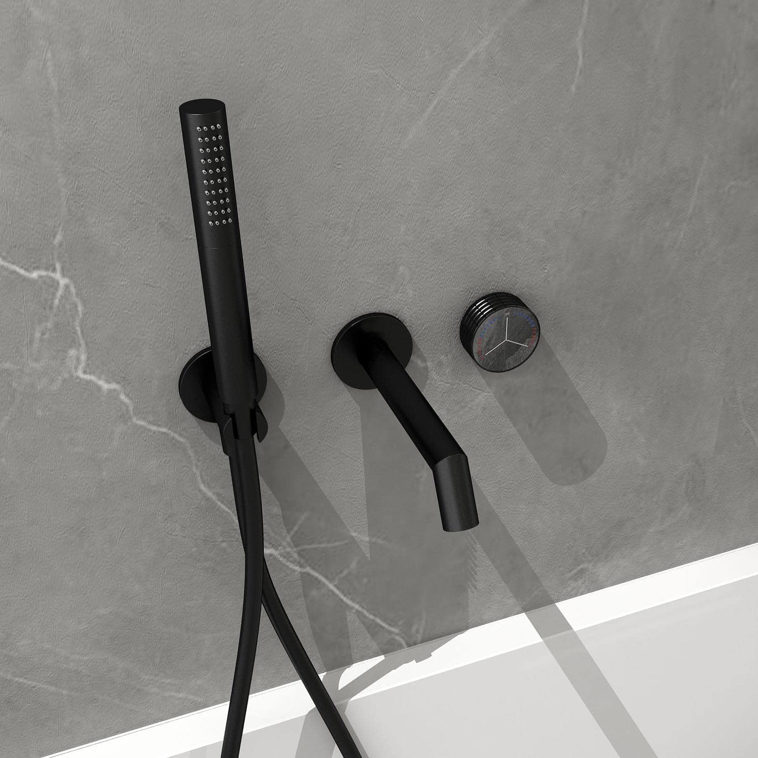 Robinet de douche encastré noir mat haut de gamme et son mitigeur de salle de bain épuré