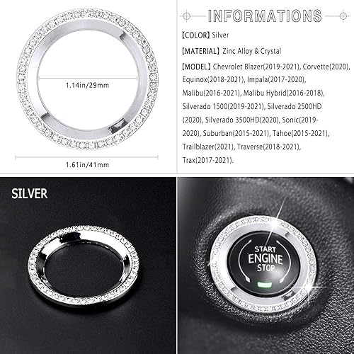 Miniatura 3 de 1797 Tapas de anillo de encendido compatibles para Chevy Chevrolet, accesorios brillantes, blazer, equinox, Silverado Tahoe, arranque y parada del