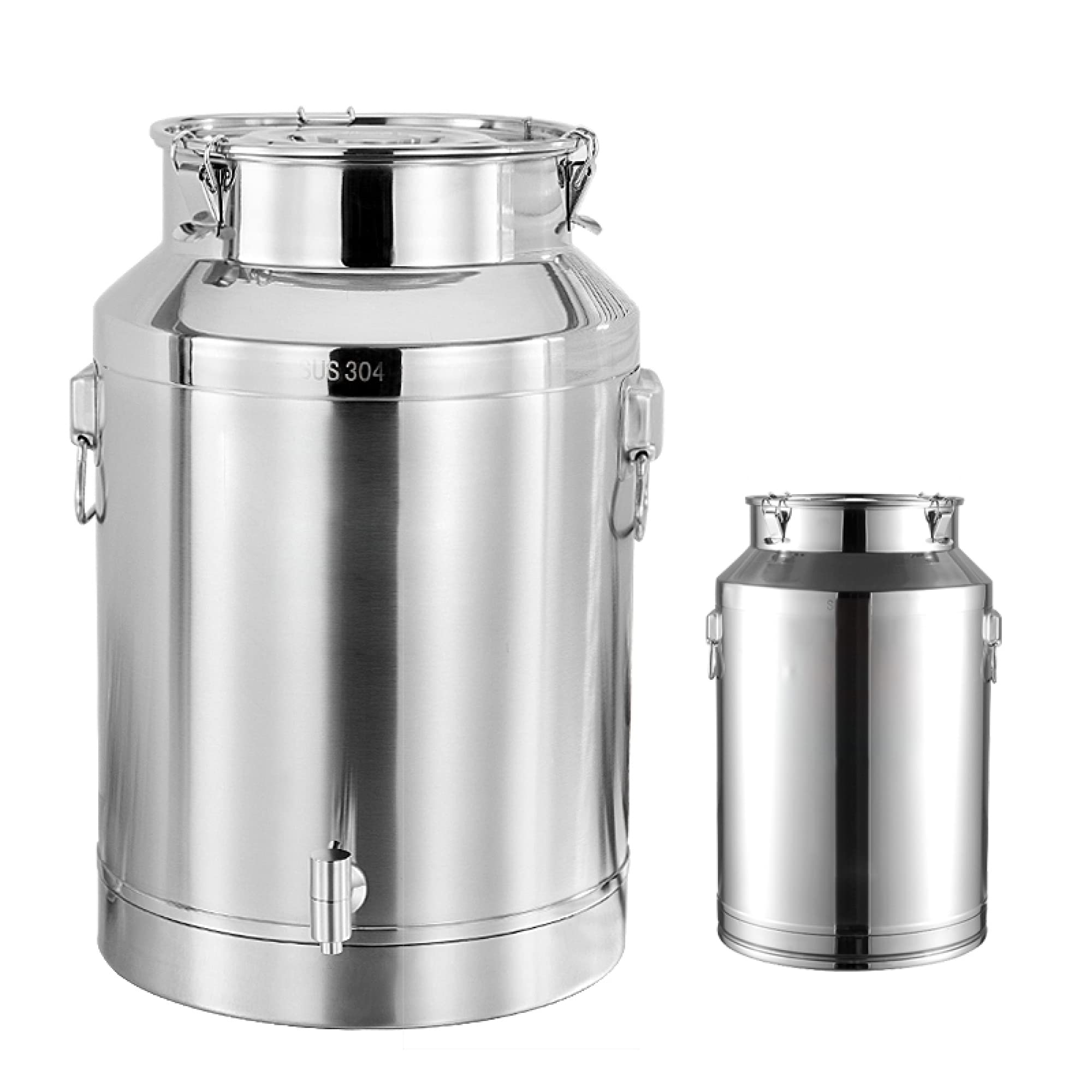 SaryEdge Airtight Milk Can Bucket, 304 Stainless Steel 15L/20L/28L/35L Milk Churn Pot Pail Bucket Barrel Tea Canister Dairy Pot with Sealed Lid and Option,Wit,With Tap-20L