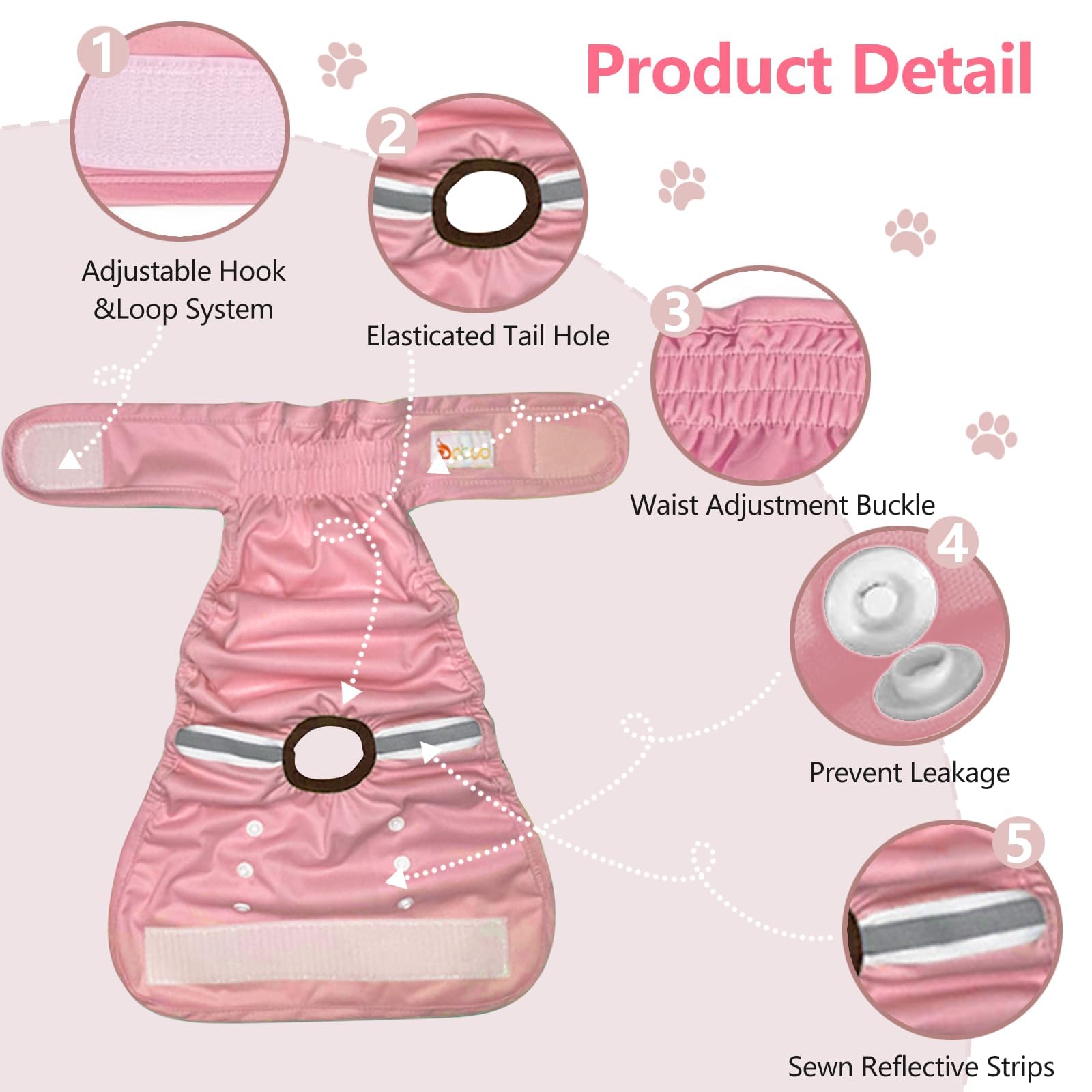 3pcs Couches Chien Lavable Femelle Couches pour Chien incontinente Réutilisables Culotte Hygiénique Chien Femelle Incontinence Culotte Chiennes Chaleurs Lavable Female Dog Diaper L