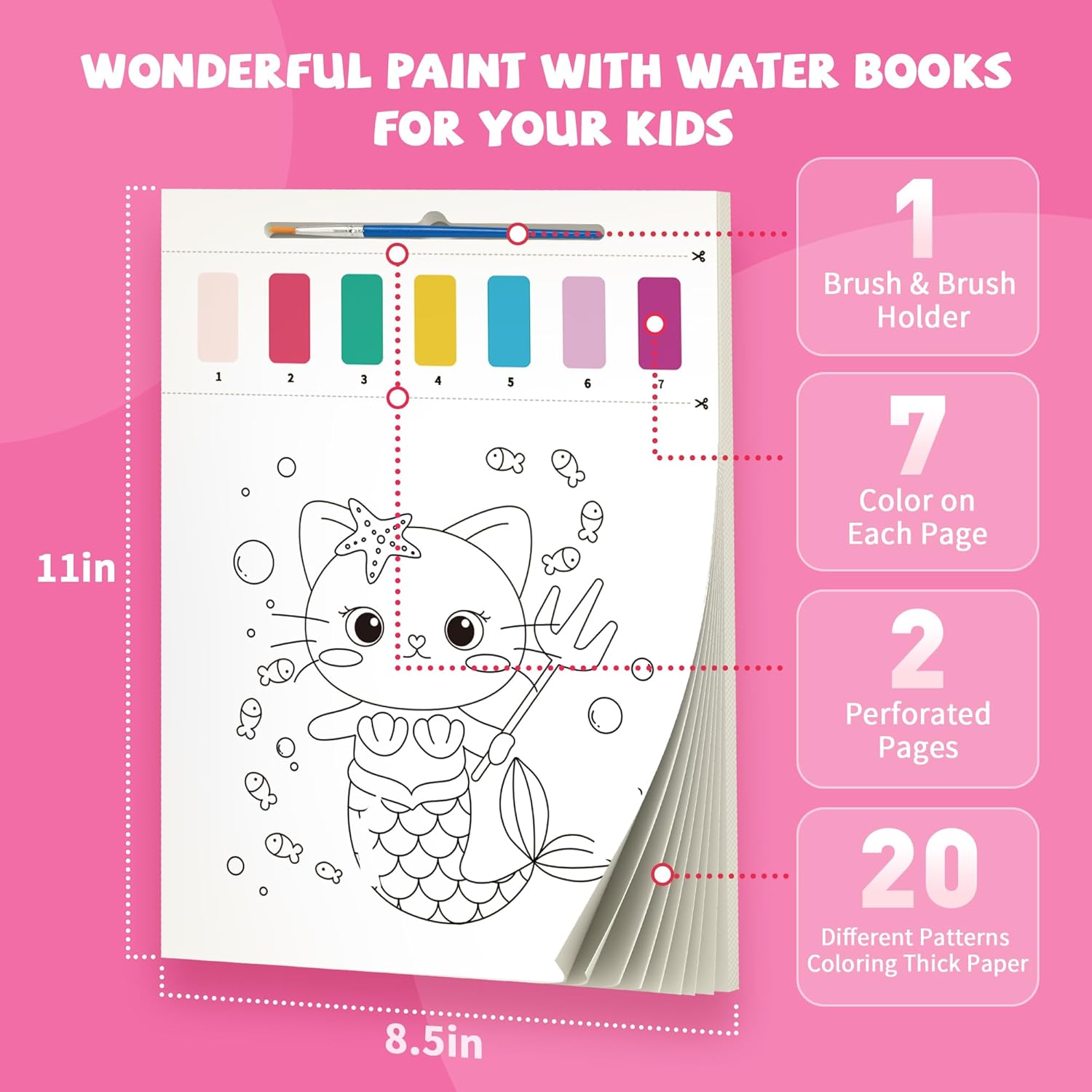 2PCS Paint with Water Books for Kids, Unicorn & Mermaid Watercolor Paint Book Set for Kids,Toddlers Water Color Coloring Painting Drawing Set,Mess Free Toys Gifts for Girls Age 3 4 5 6 7 8