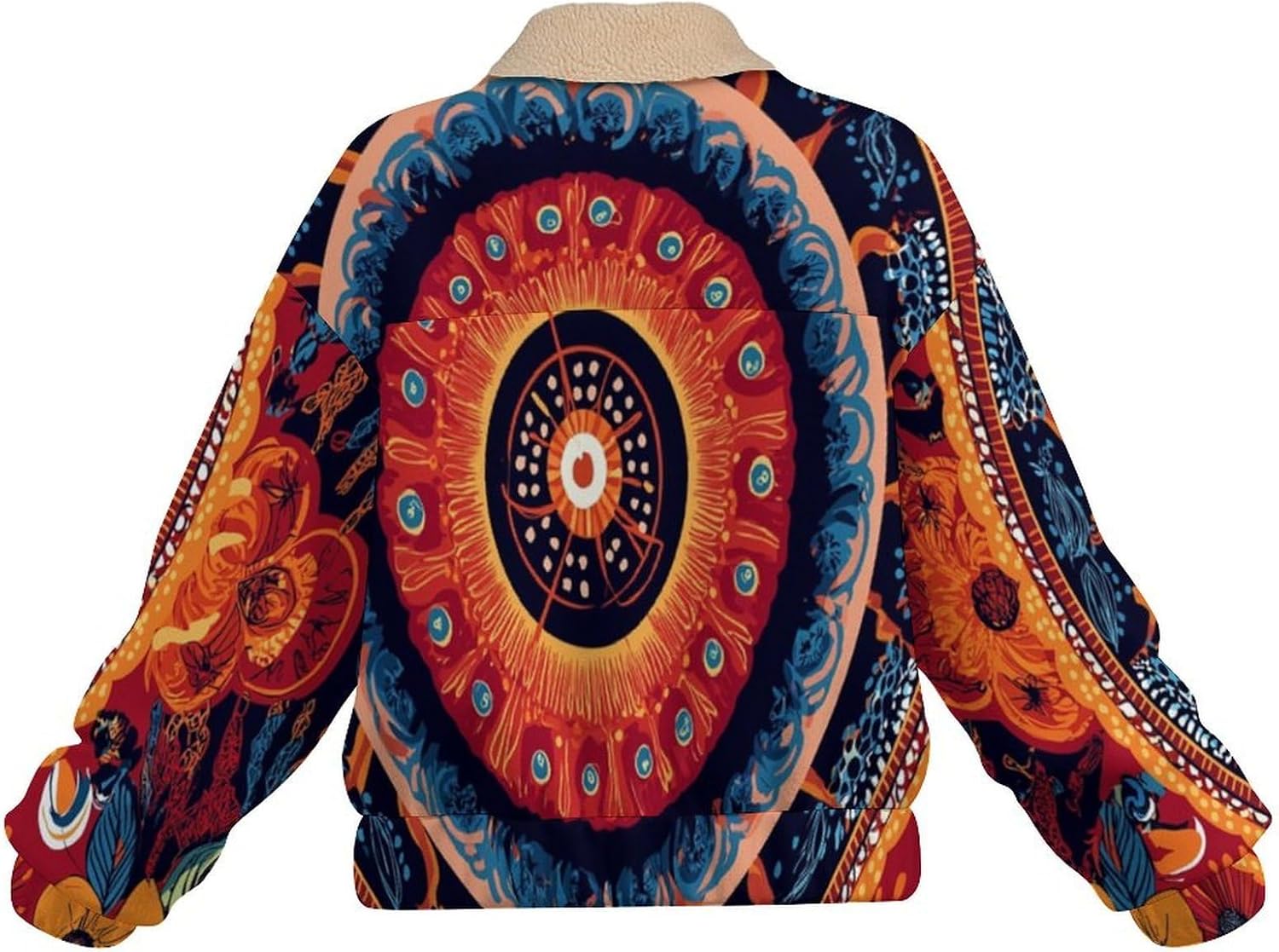 Women Winter Sherpa Lined Fleece Jacket, Long Sleeve Zip Up paisley floral Fuzzy Coats Warm Soft Polar Outwear