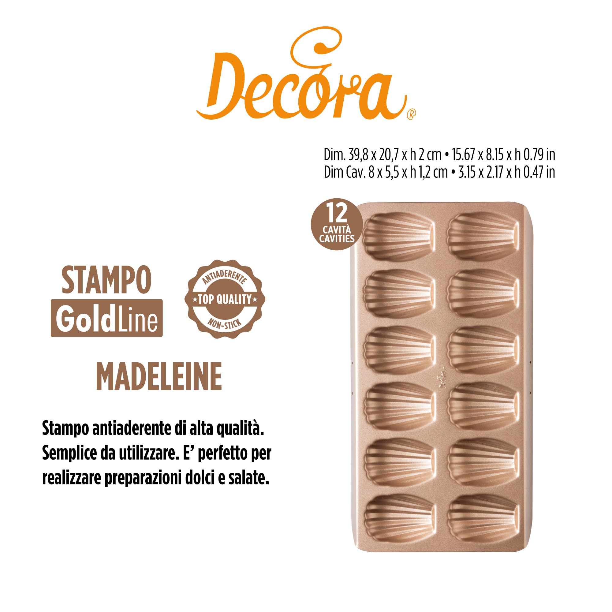 DECORA 0070112 Nonstick Madeleine Pan with 12 Cavities 3.1 Inch x 2.2 Inch x 0.5 Inch High