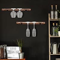 Vista 7 de Ripeng 4 piezas de estante de pared de madera para copas con soporte para champán, estante rústico para colgar copas de vino, estante flotante