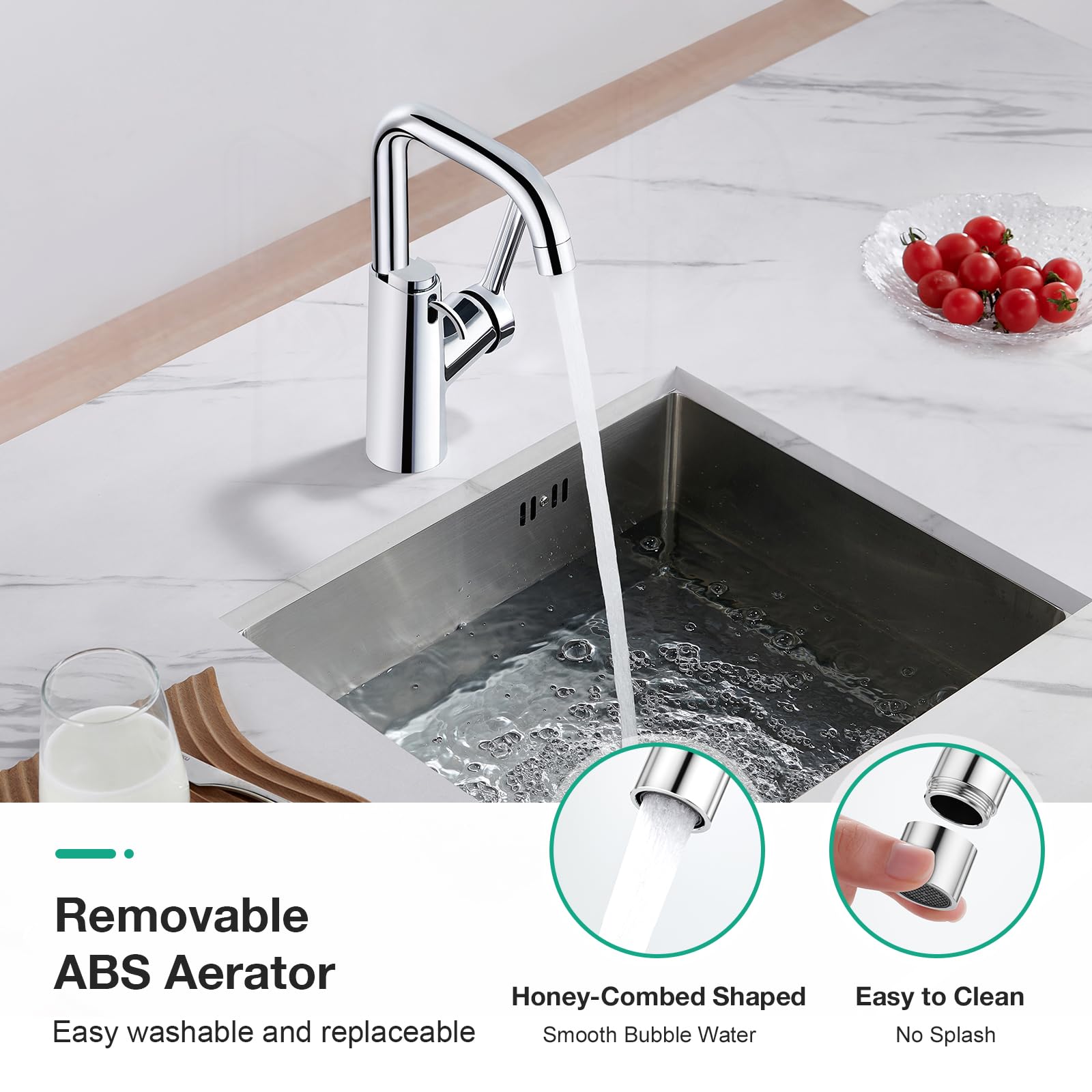 Faustina Robinet de salle de bain avec distributeur de savon intégré, rotatif à 360°, mitigeur monocommande pour salle de bain, cuisine, lavabo, bar à domicile, buanderie, petit camping-car, acier