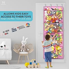 Honeyera Storage for Stuffed Animals - Over Door Organizer for Stuffies, Baby Accessories, and Toy Plush/Easy Installation with Breathable Hanging Storage Pockets Big Girls Chair Toddler Large Bag