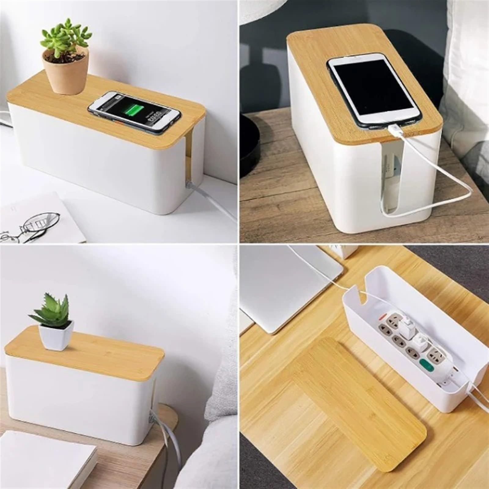 Caja Para Cables Caja de almacenamiento cables regleta enchufes Organizador gestión línea eléctrica madera Cargador a prueba polvo Toma corriente Contenedor red(Style01)