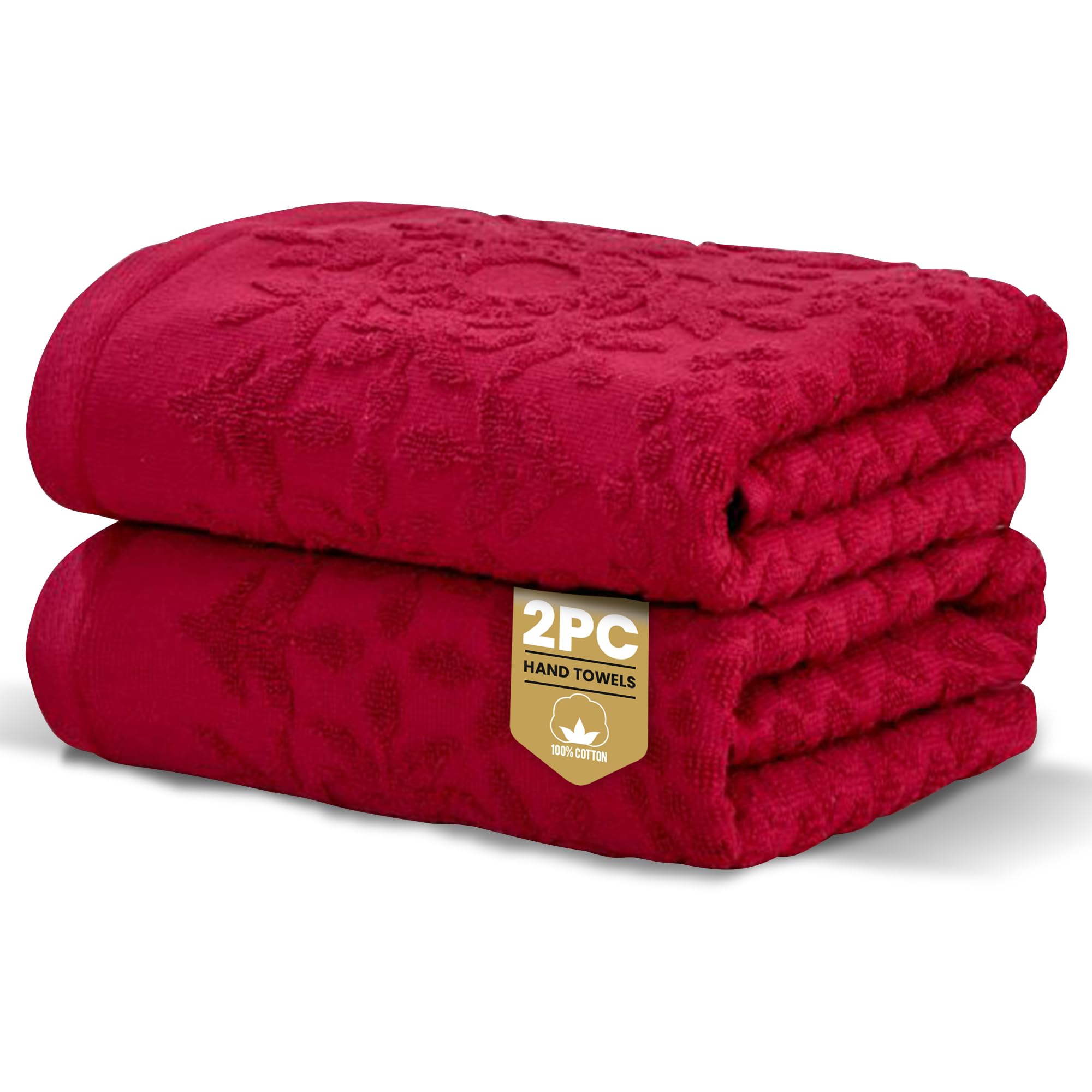 Rapport Home 2-Pack Versailles Jacquard Hand Towels | 50x85cm 100% Cotton 500GSM | Absorbent & Soft Bathroom Towel Set | Oeko-Tex Certified Ruby