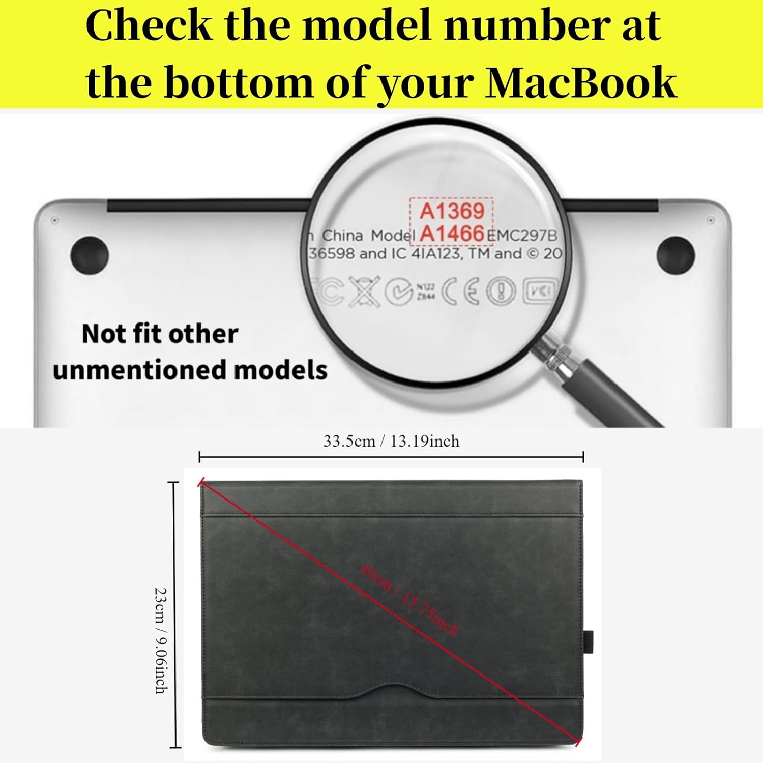 TYTX Compatible with MacBook Air 13 Inch Case, for Older Version 2010-2017 Release A1369 A1466, PU Leather Laptop Case with Pocket for Papers and Pen Holder, Black