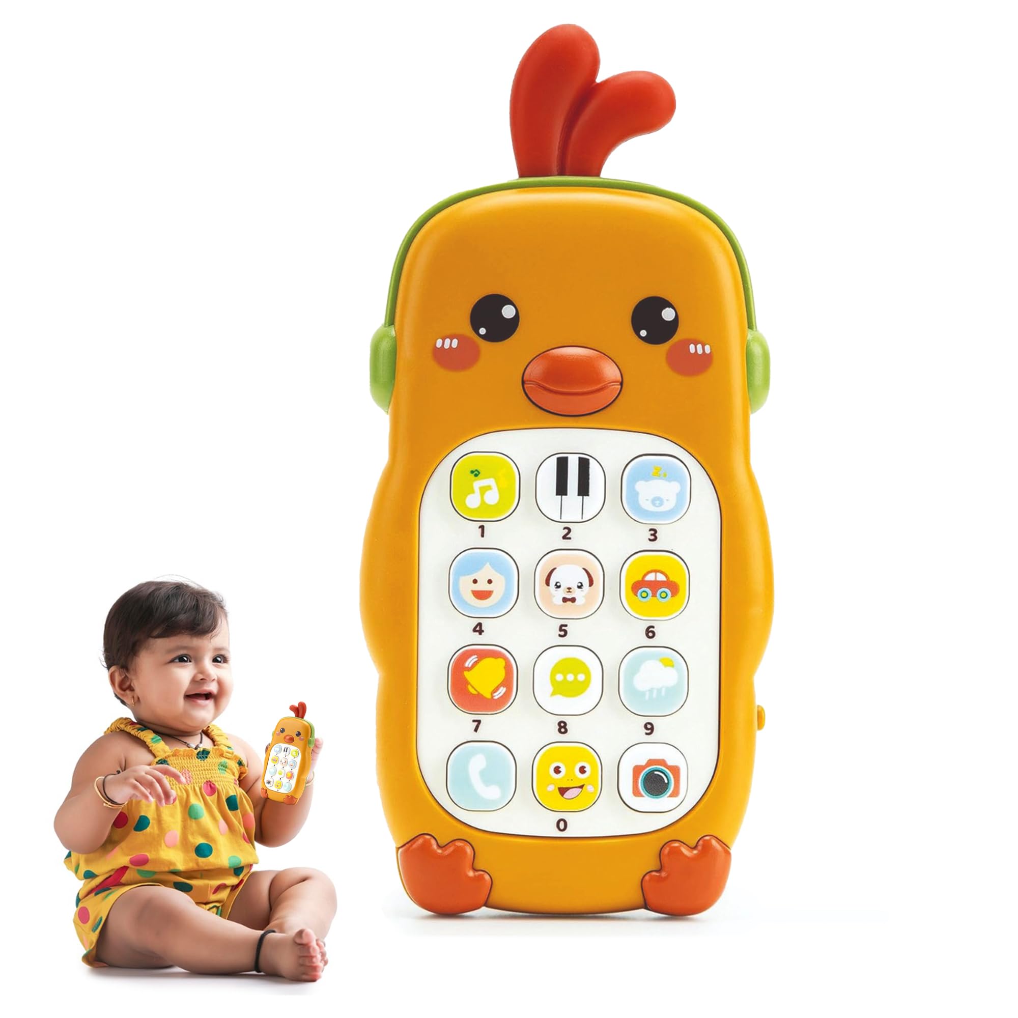 Kidology Cute Sleep Phone Maze Sensory Montessori Toy Musical Sounds for Babies 12-18 Months, Cell Phone with Lights, Numbers & Various Music Sounds (Yellow)