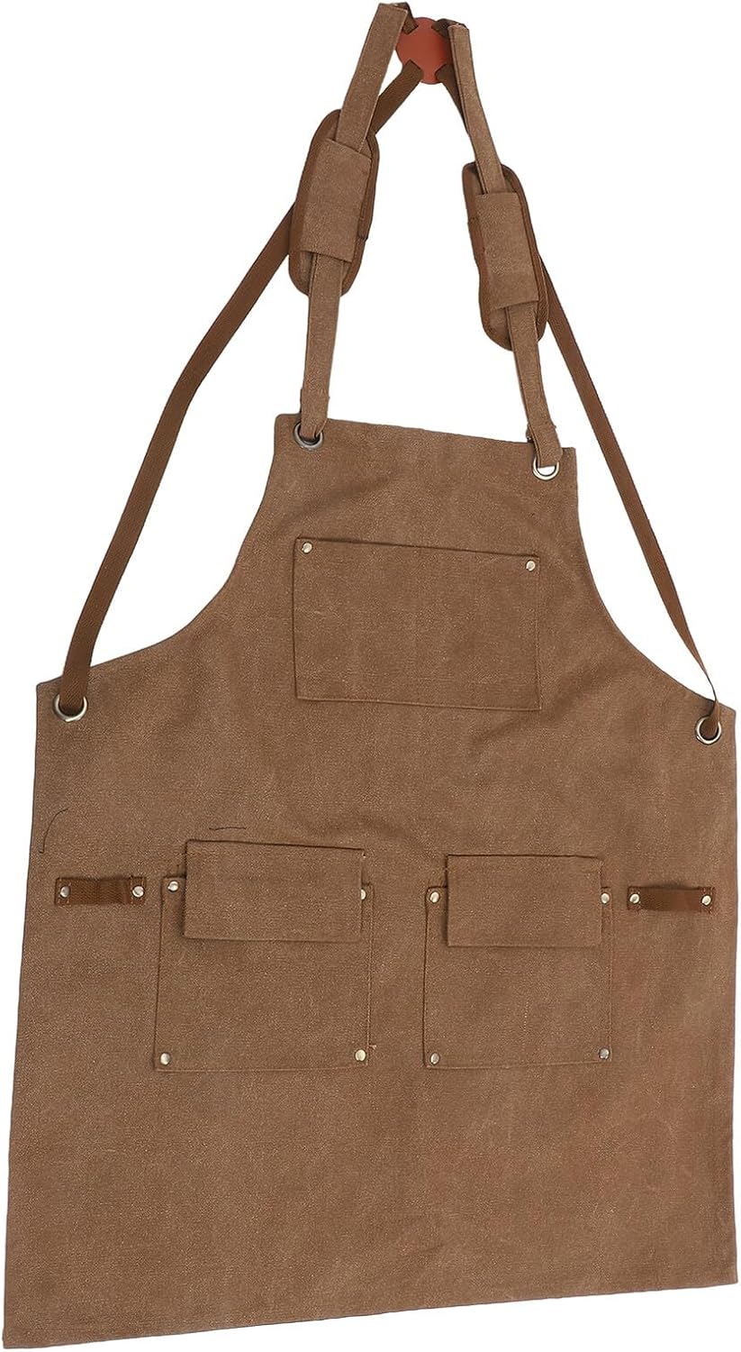 ARTIBETTER Woodworking Apron for Men Heavy Duty Canvas Tool Apron with Multiple Pockets Adjustable Strap for Carpenters Gardeners and Workshop Use Camel Color