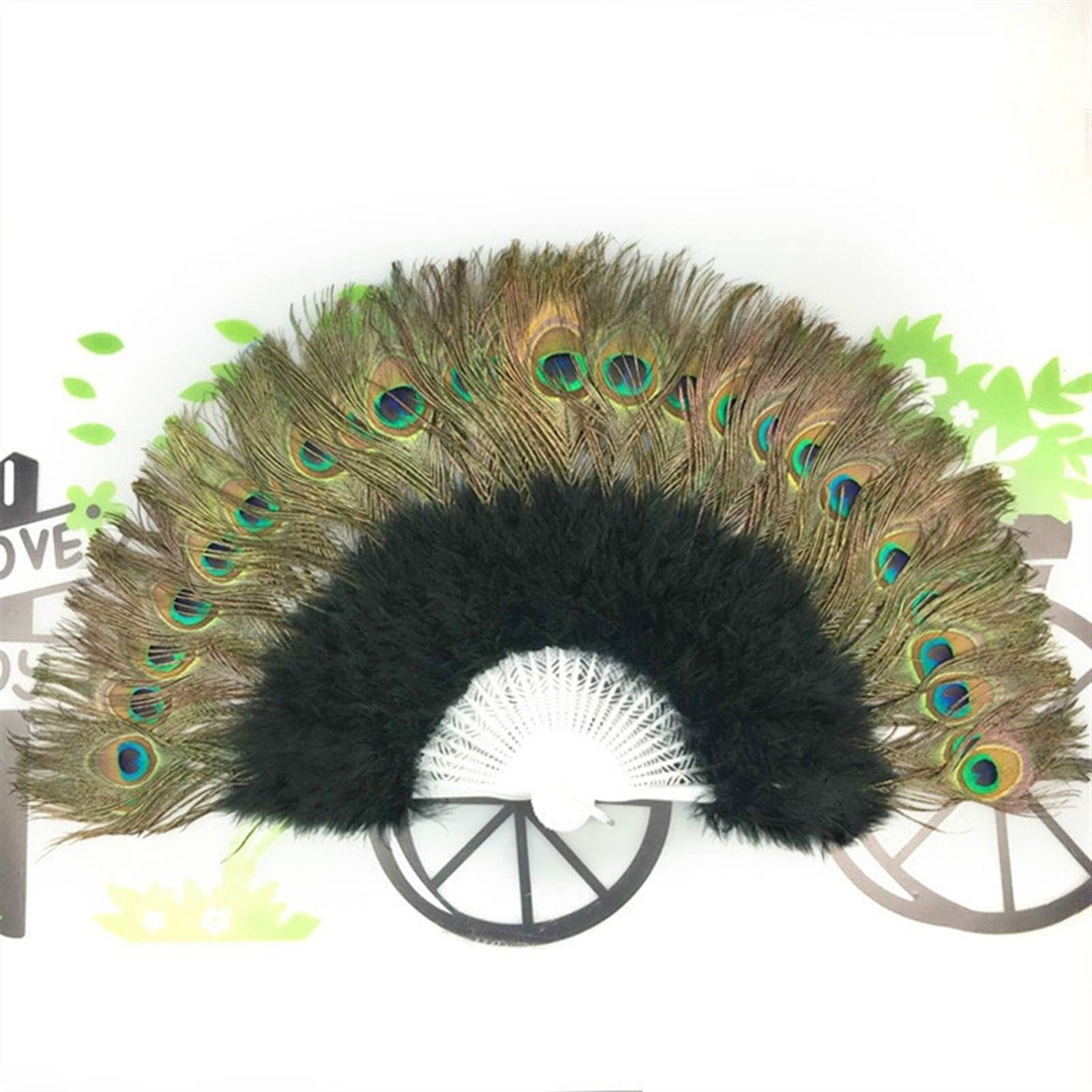 LKLNKVL folding fan, Folding Hand Fan - New Peacock Feather Foldable Dancing Bridal Wedding Party Props Supply Decorative Fans Woman Accessories(Black)