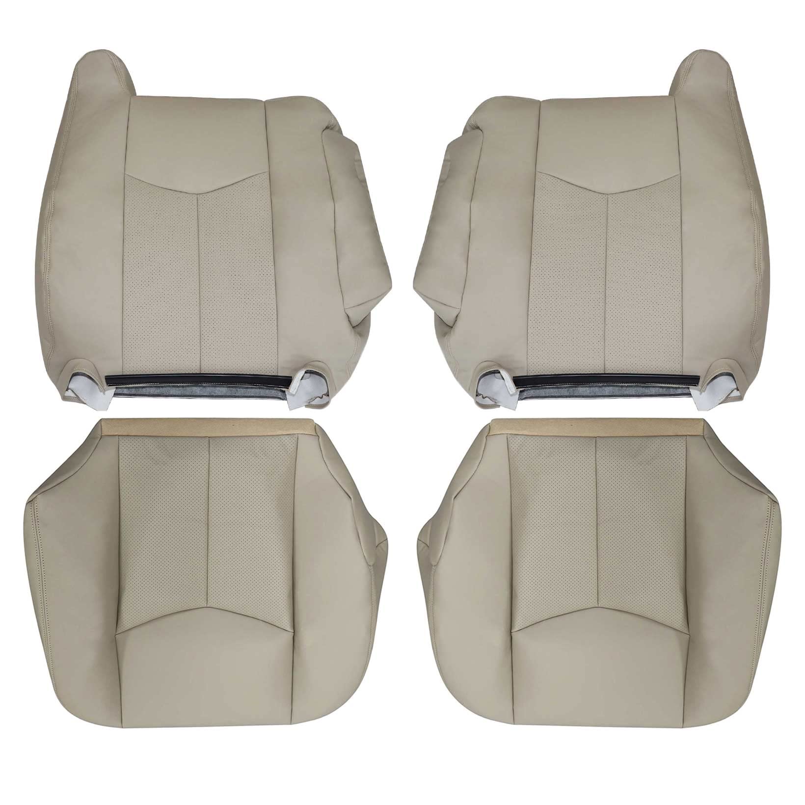 NLQR Driver & Passenger Side Bottom & Top Back Replacement Perforated Seat Covers Tan 152 Microfiber Leather Compatible with Cadillac Escalade 2003 2004 2005 2006