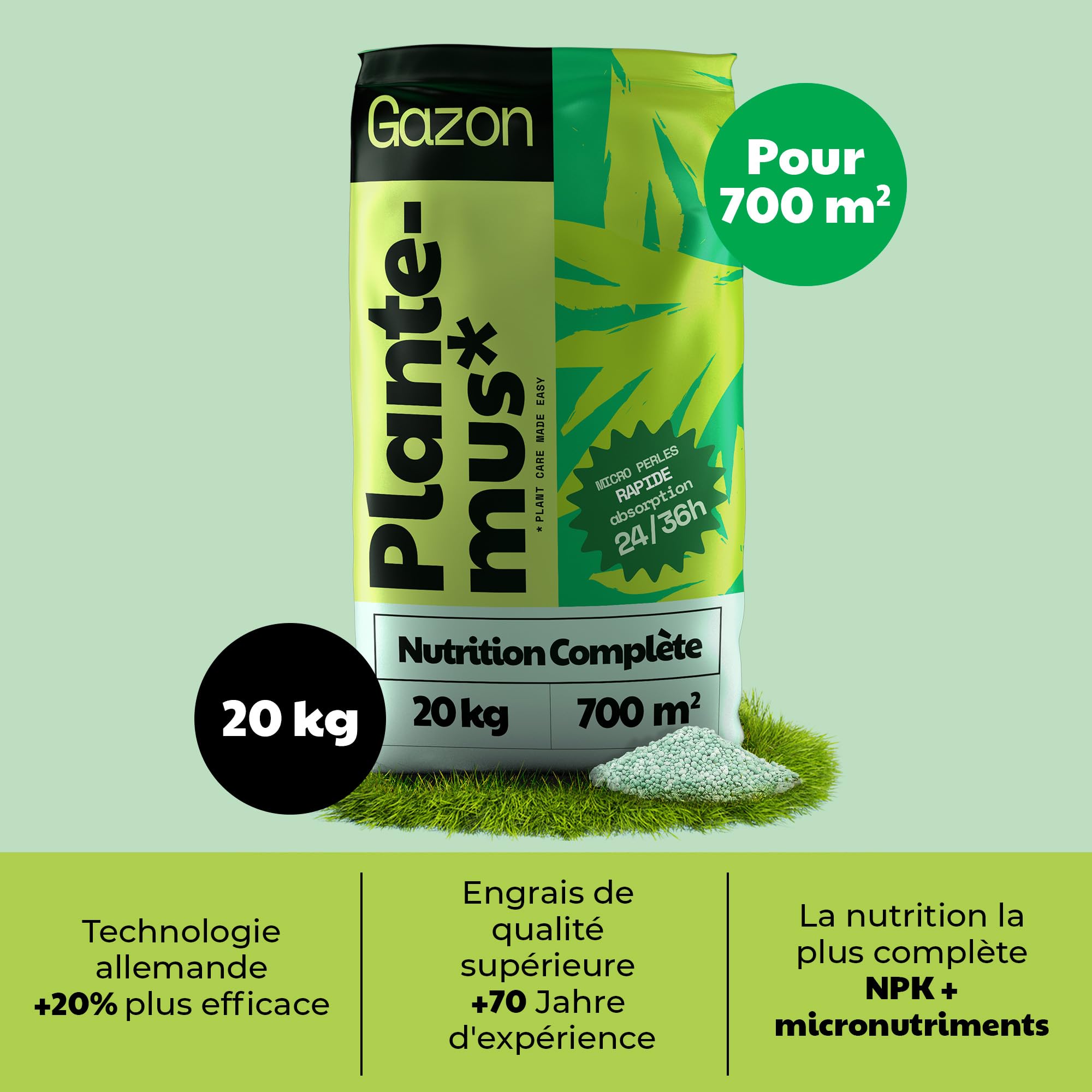 PLANTEMUS Engrais pour Gazon Premium NPK 12-11-18 700 m² 20 kg