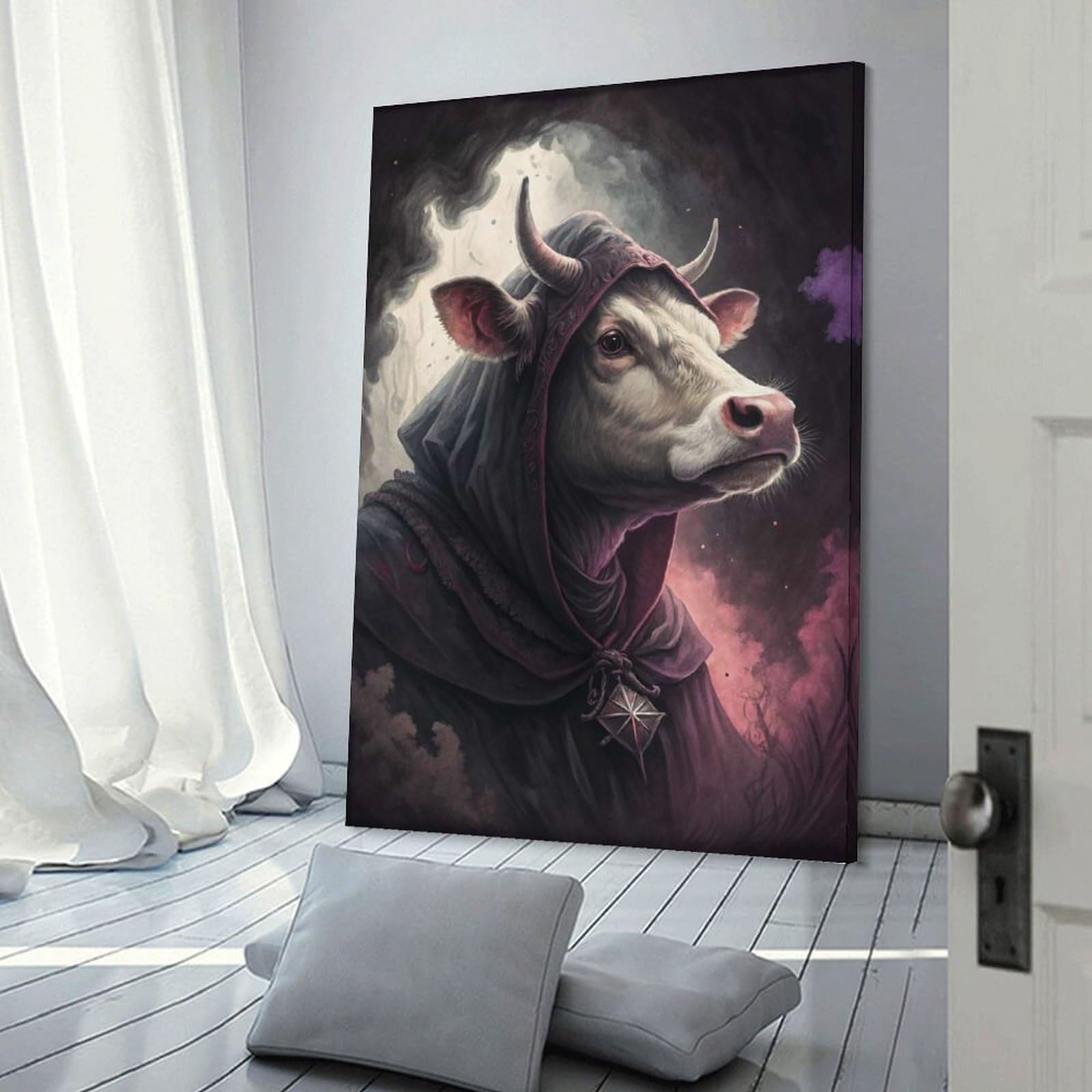 Junmoney Mysterious Cow Wizard Canvas Art Print 20x30inch(50x75cm), for Bedroom Decor, Cosy Corners Or Studios, An Easy Wall Refresh for Bedrooms