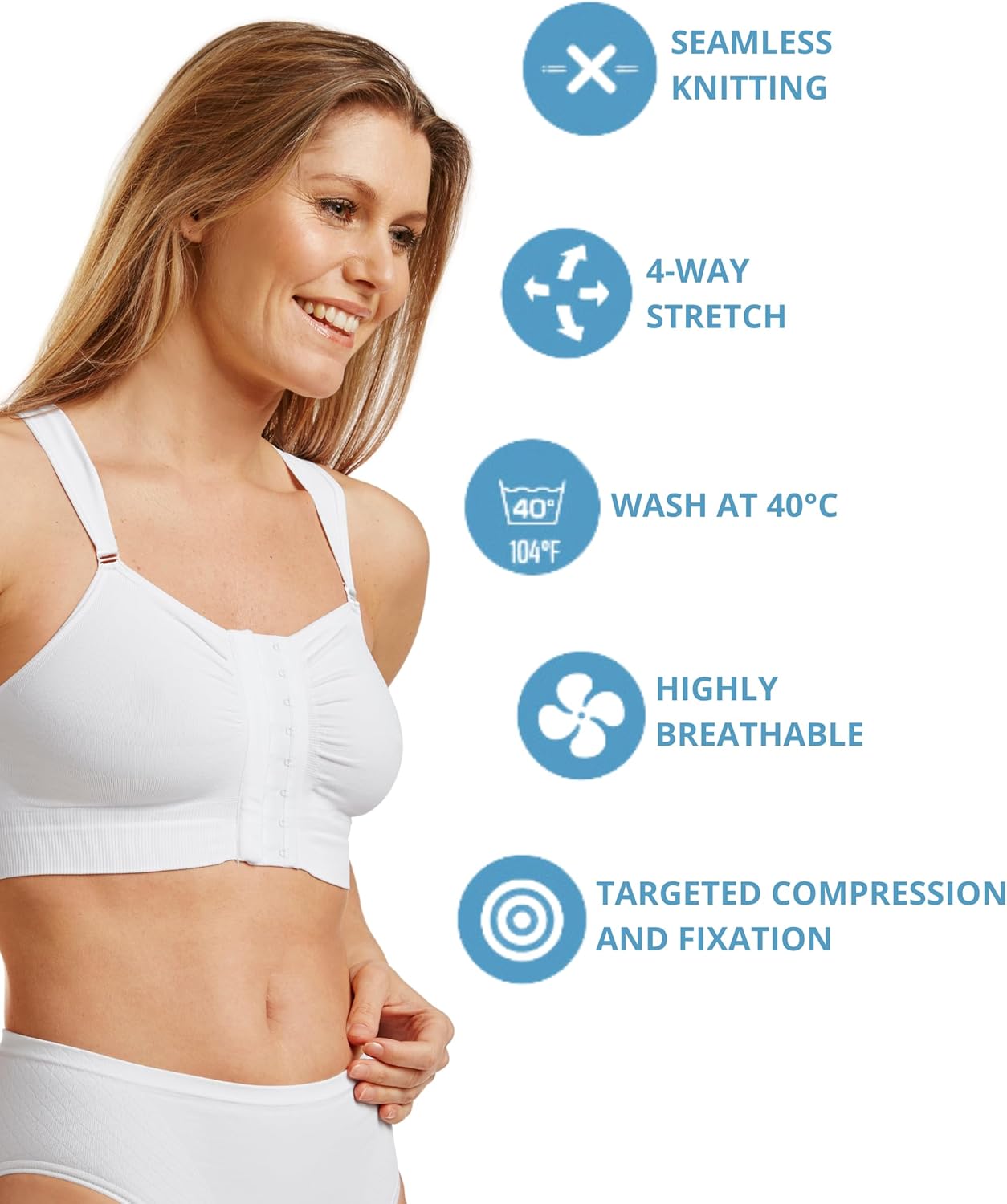 Bella Post Surgery Compression Bra | Post Surgical Bra Front Closure | Breast Surgery Recovery Bra