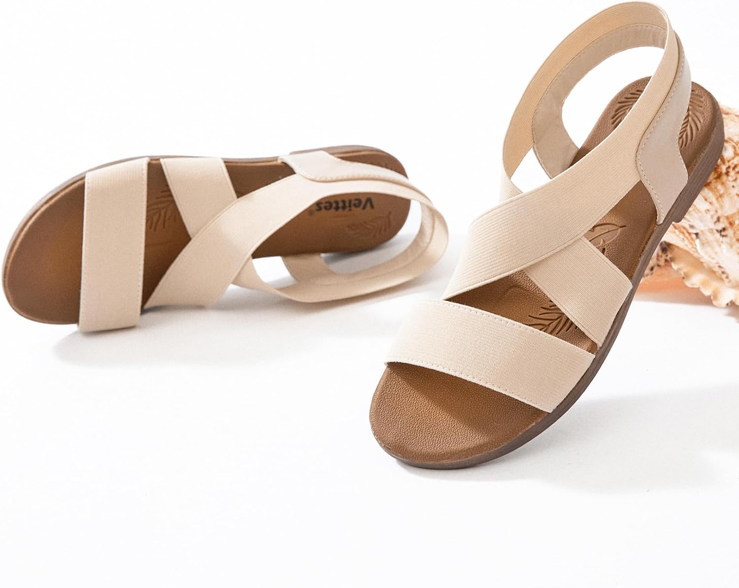 Veittes Women's Flat Slide Sandals - Fashionable Elastic Ankle Strap Comfortable Flat Summer Sandals. - Image 3