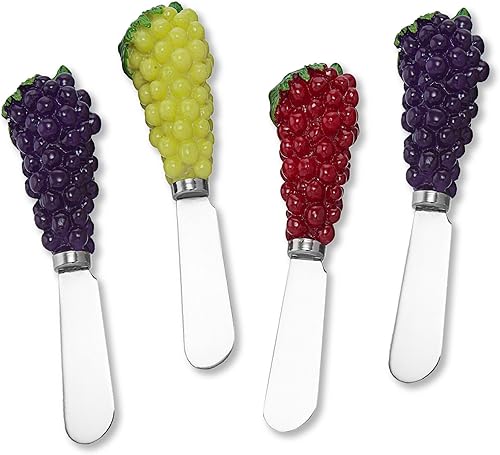 Miniatura 6 de Supreme Housewares Cuchillos esparcidores de queso y mantequilla, decoración de vino, mango de resina pintado a mano de 4 piezas con hoja de acero