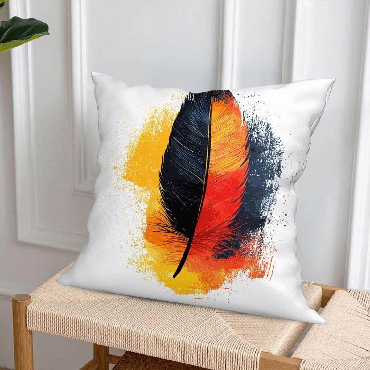 Federe Cuscino Divano 60x60 cm, Bianco Cuscini per Divano da Esterno Set da 4, Lino Copricuscini Divanos Impermeabile, Copri Cuscini Piuma Motivo Fronte Retro Stampato per Giardino, Sofá, Balcón, F-5