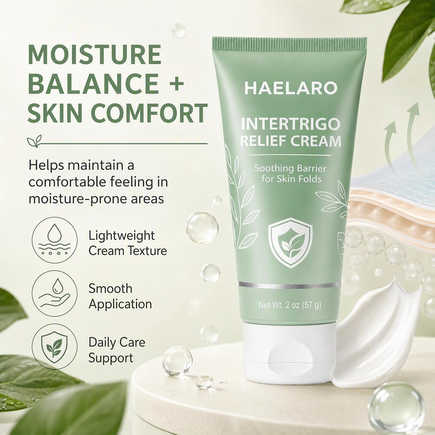 Official Haelaro Cream, Intertrigo Relief Cream for Skin Folds, Skin Fold Barrier Cream for Moisture & Friction Protection, Fast-Drying Non-Greasy Daily Care