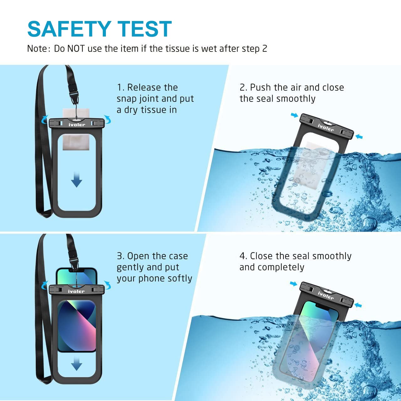 iVoler [4 Pezzi Custodia Impermeabile Smartphone IPX8, Sacchetto Impermeabile Cellulare fino a 7.0'', Universale Cover Subacquea per iPhone 17/16/15 Pro Max, Samsung, Xiaomi (Nero+Magenta+Blu+Verde)