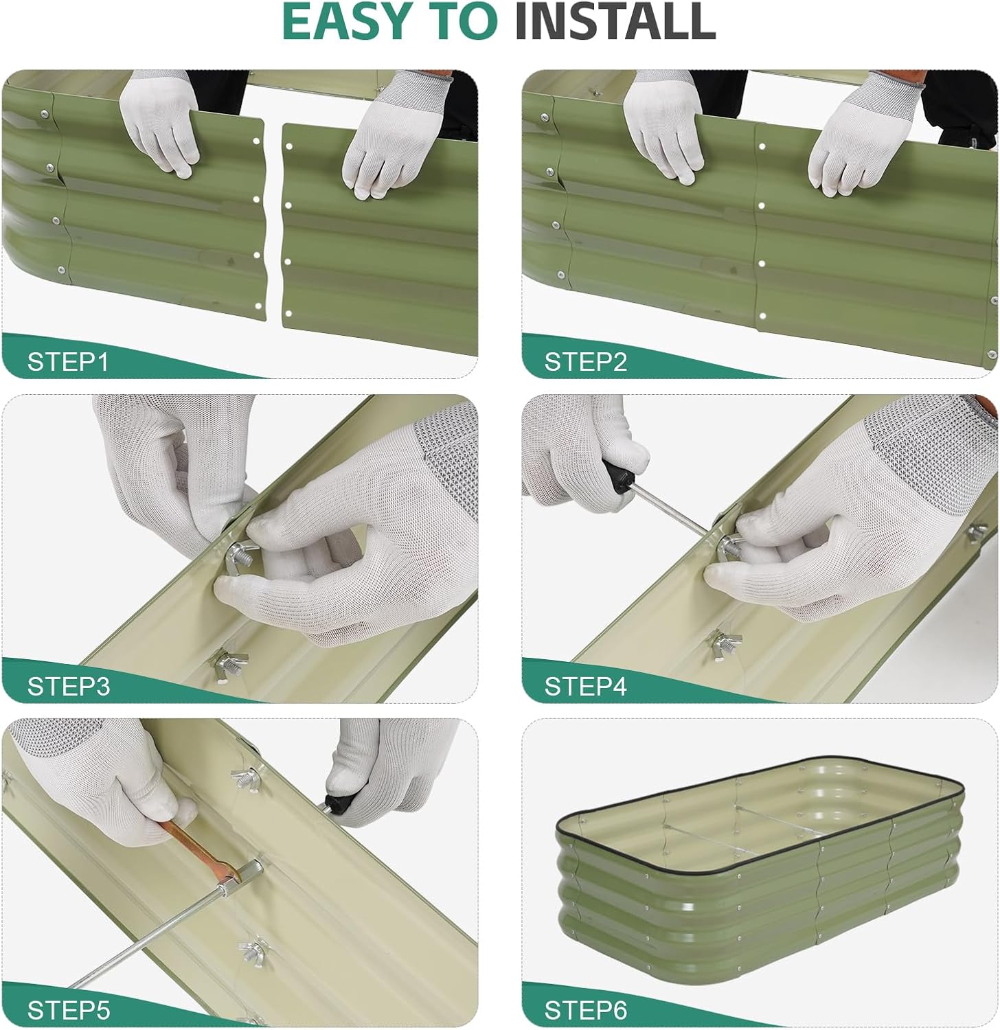 3 in 1 Galvanized Raised Garden Bed - 4x2x1ft (2Packs) Modular Planter Box Outdoor | Metal Raised Bed Kit with Bracing Rods for Gardening Vegetables Flowers Fruits Herbs (Green)