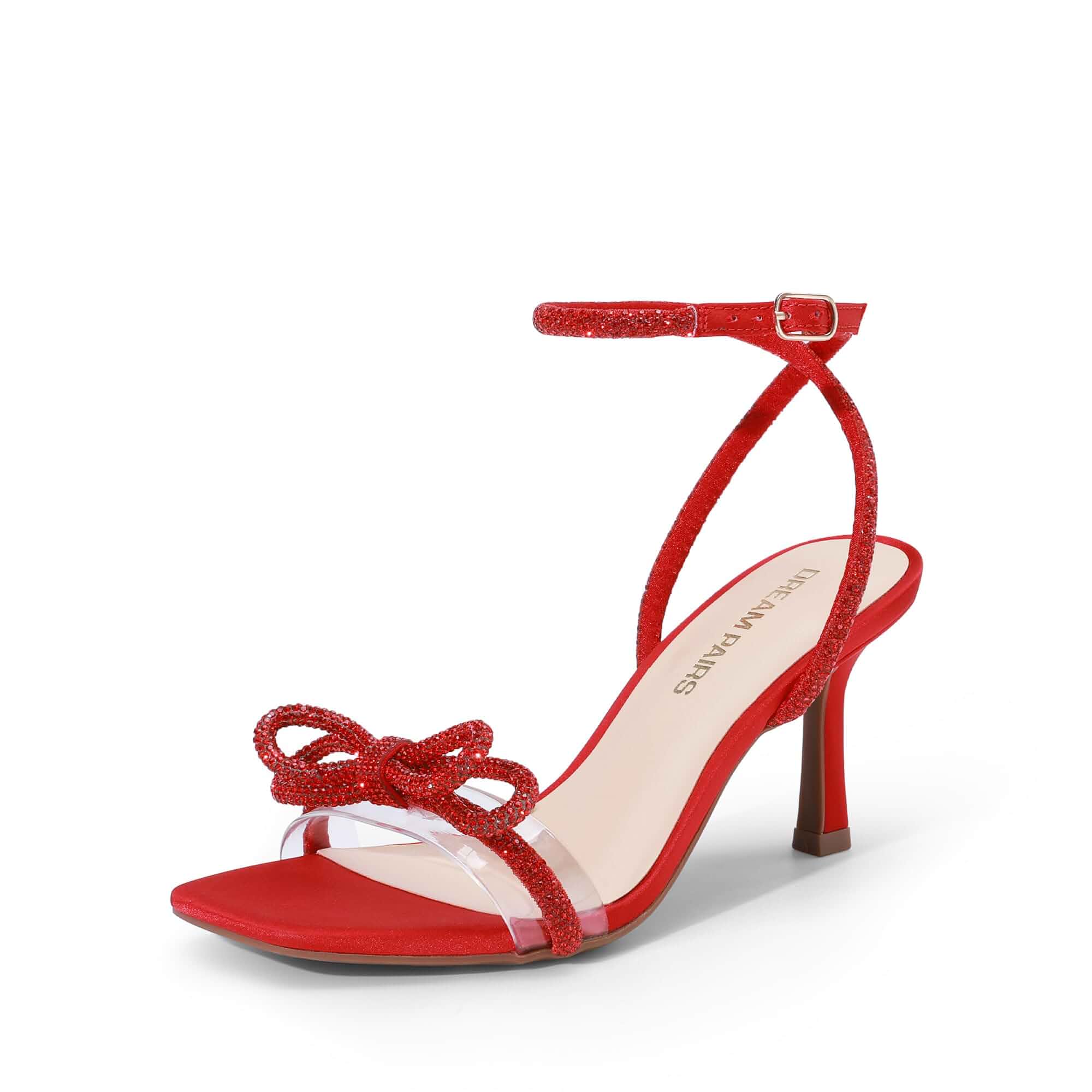 DREAM PAIRS Women's Ankle Strap Low Heel Sandals Square Open Toe Party Wedding Summer Shoes, Double Bowknots Crystal Rhinestone, Kitten Heel Fashion Dressy Brielle Sandals