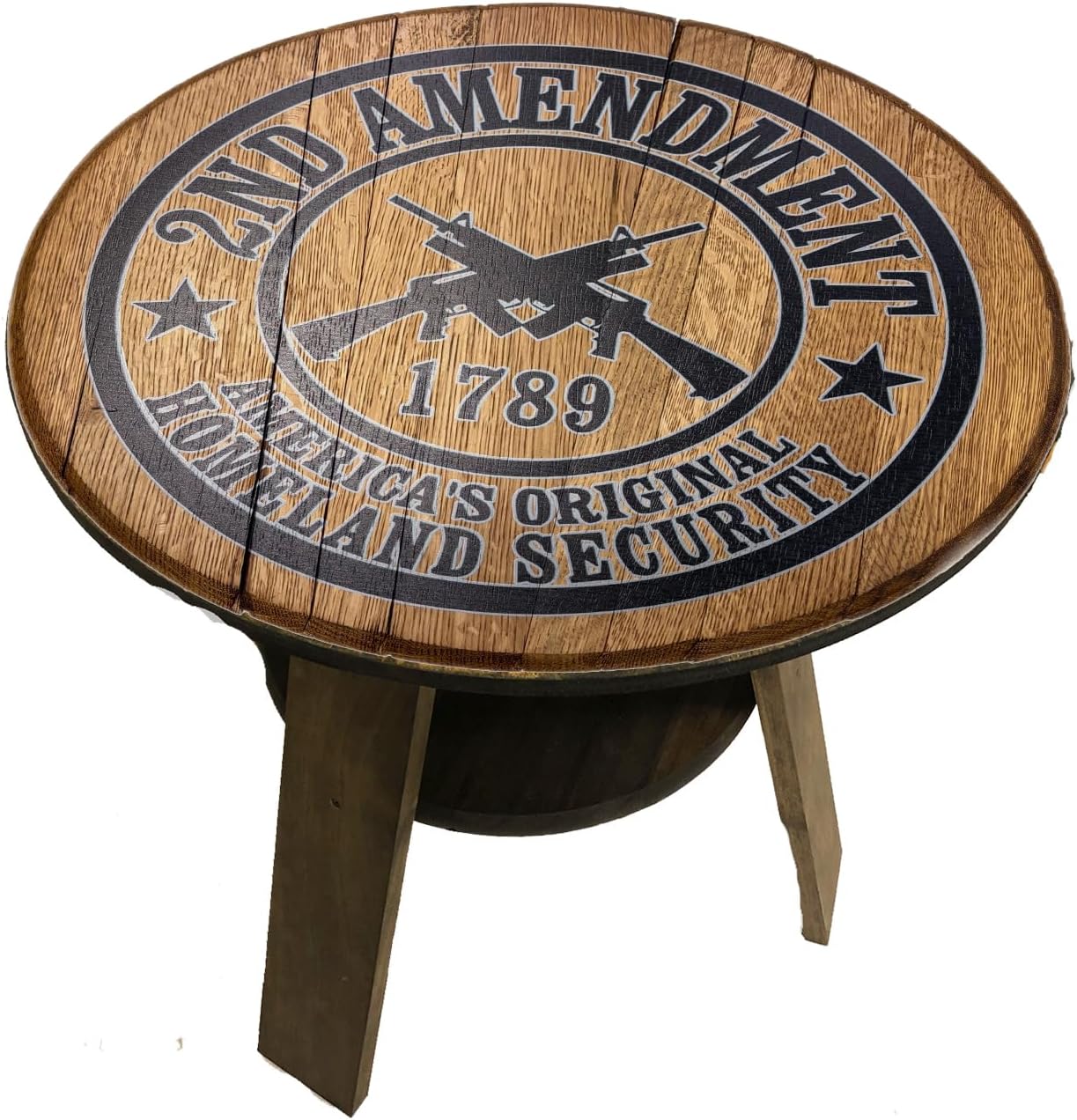Pro 2nd Amendment Man Cave Gift Farmhouse Rustic Round Whiskey Barrel End Table
