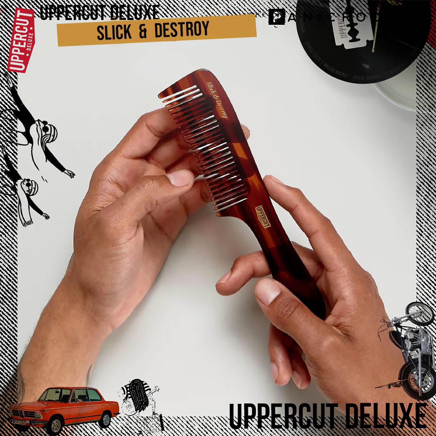 Uppercut Deluxe CT9 Styling Comb, Flat Handled Long Toothed Hair Comb for Ultimate Styling Control, Ideal for Grooming Medium to Long Hair Styles