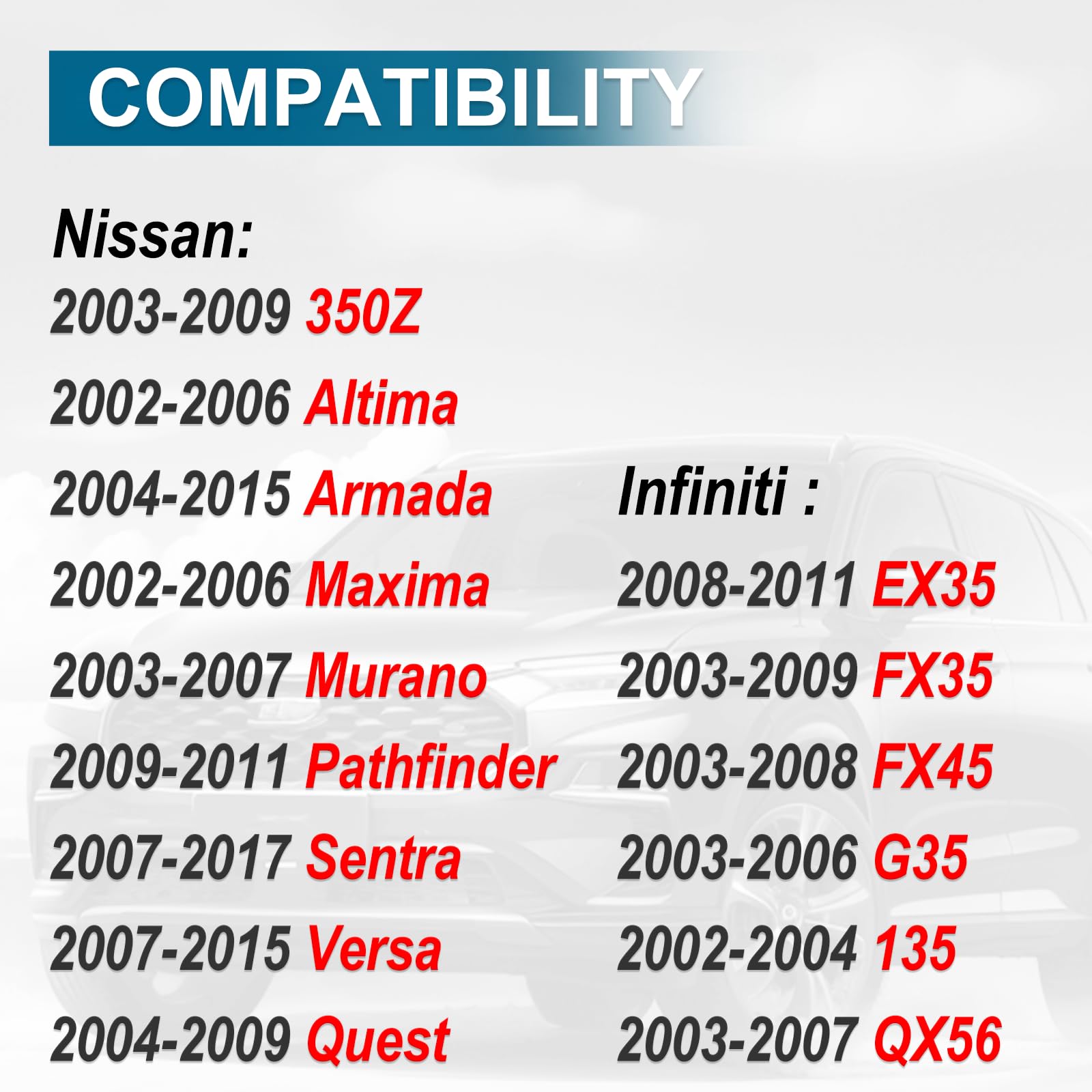 Keyless Entry - Telecomando per auto con telecomando compatibile con Nissan Altima Armada Maxima 350Z Quest Sentra Infiniti EX35/FX35/FX45/G35/G35/I35/QX56 KBRASTU15, confezione da 2