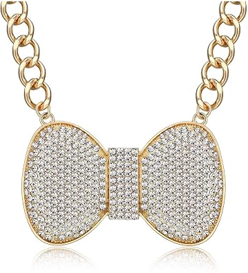 Womens Statement Bow Necklace Alloy Rhinestone Chunky Bowtie Necklace Chunky Choker Costume Jewelry