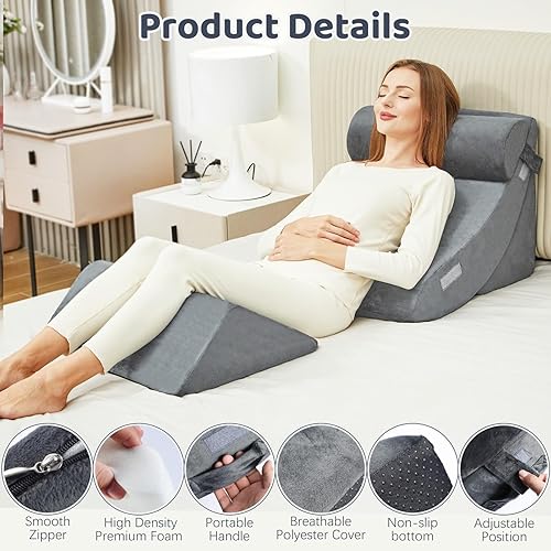 Miniatura 3 de Juego de 4 almohadas de cuña para después de la cirugía, cabecera de almohada de cuña para aliviar el dolor de espalda y piernas, almohadas gerd