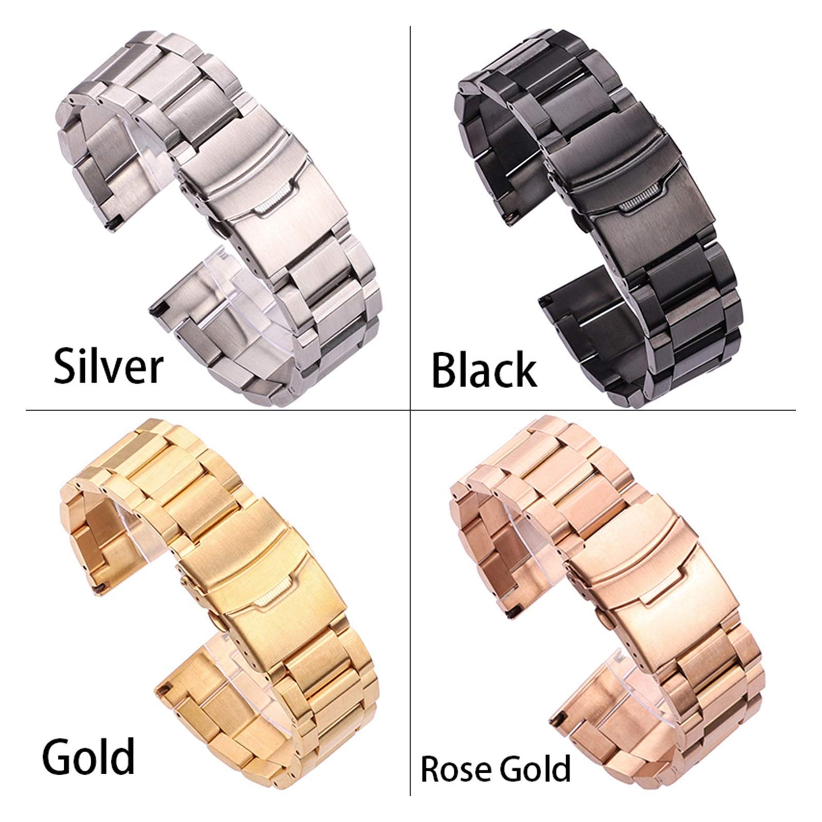 Bracelet en Acier Inoxydable de Montre 18 mm 20 mm 22 mm Bandes métalliques Lien Lien Accessoires en Or Noir Bleu