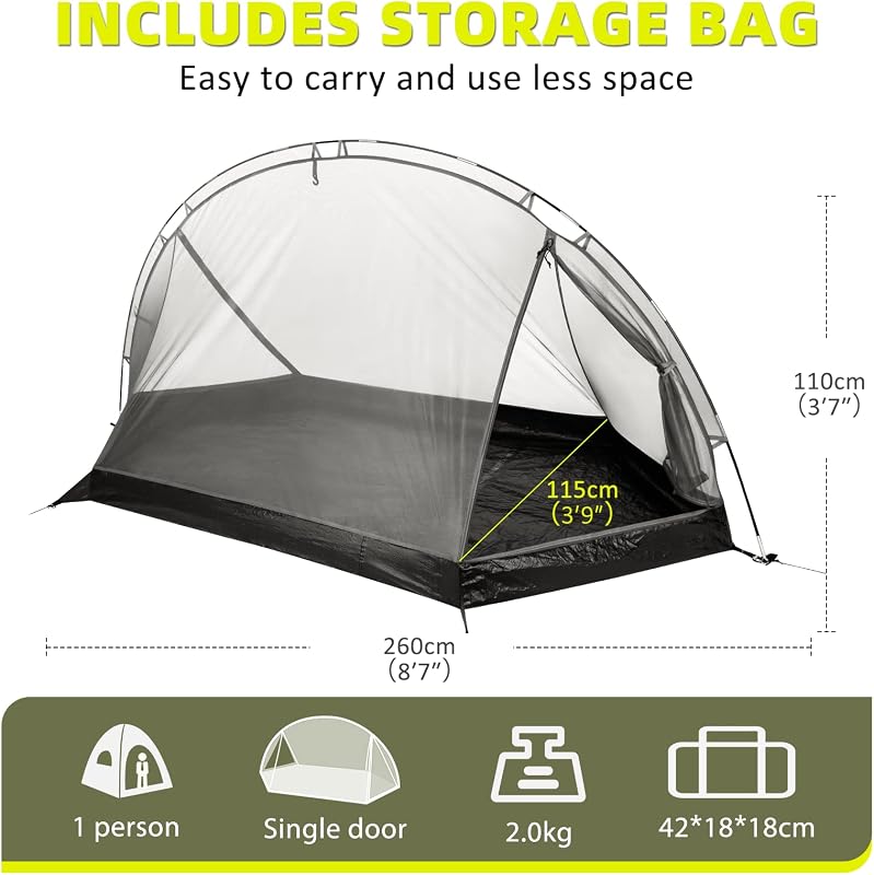 Forceatt 1 személyes ultralight sátor, vízálló kupola sátor gyors összeállítással - Dark Green-1 Person