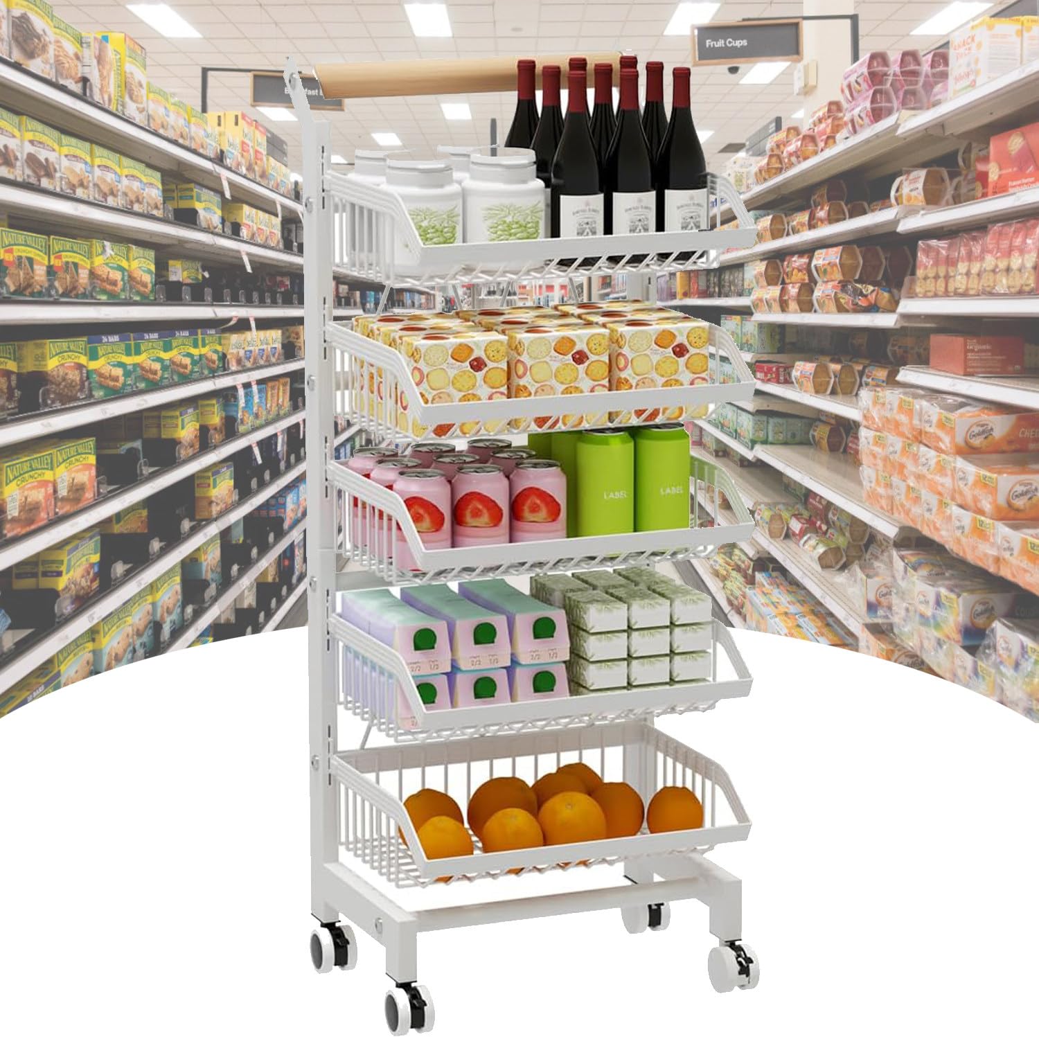 Carrito de almacenamiento de cocina con ruedas, organizador de 4 niveles para frutas, estante de almacenamiento para cestas comerciales, carrito con ruedas para frutas, verduras y bocadillos, color