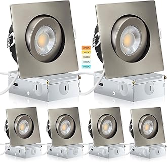 Brushed Nickel Recessed Lights Square 4 inch 6 Pack,Spot Recessed Lights,dimmable, 5CCT Selectable,9W 750LM