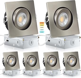 KnLnny Ware Square 4 Inch Recessed Spot Light 6 Pack,Swivel, Brushed Nickel | Brushed Nickel, Square Recessed Lights with Dimmable, Adjustable,5CCT