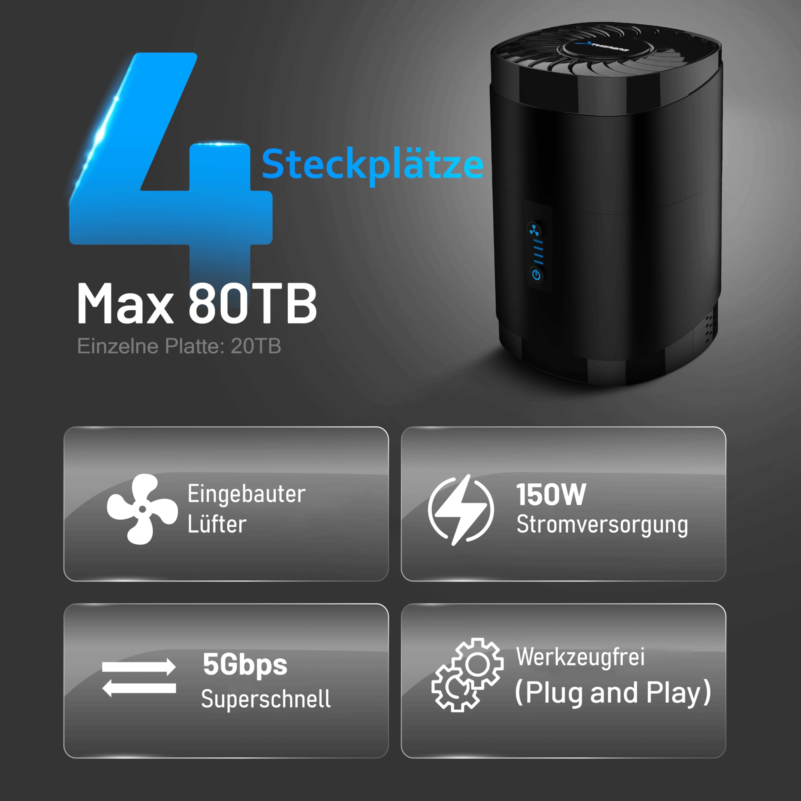SABRENT 4 Bay Dockingstationen für 2.5 Festplatten USB A 5Gbps SATA HDD und SSD Dock mit Lüfter, unterstützt 2,5-Zoll-Laufwerke mit Einer maximalen Dicke von 12,5 mm (DS-4SSD)