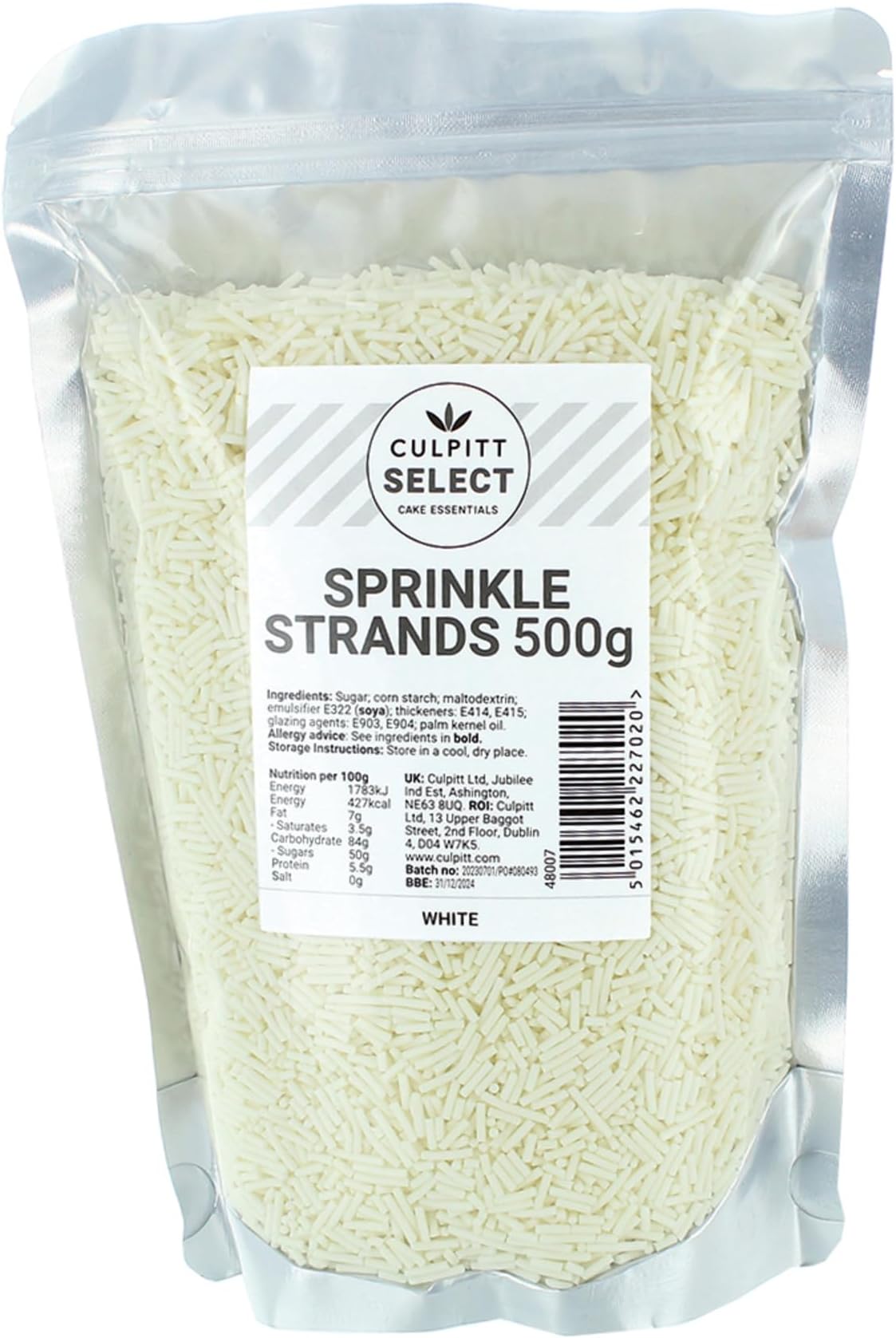 Culpitt Select Sprinkles | White Sugar Strands, Cake Sprinkle Decorations For Cakes, Cupcakes, Cookies, Ice Cream, and Desserts | 500g
