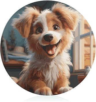 Tempered Glass Cute Dog Cutting Board Heat Resistant, Round Chopping Board with Non-slip Feet, Fruit Glass Cutting Boards for Kitchen Counter, Small Chopping Boards 8x8 Inch